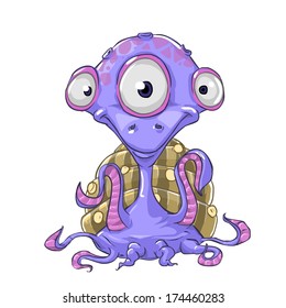 Vector illustration of adorable alien that looks like an octopus. Isolated on white background.