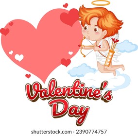 Vector illustration of an adorable angel holding a heart arrow