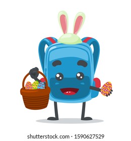 vector illustration of adorable bagschool mascot, happy easter holiday. 