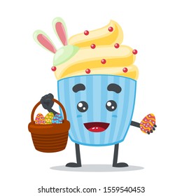 vector illustration of adorable cake mascot wearing easter costume in white background 