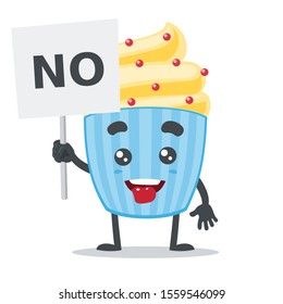 vector illustration of adorable cake mascot holding sign in white background 