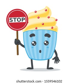 vector illustration of adorable cake mascot holding sign in white background 