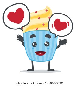 vector illustration of adorable cake mascot with love in white background 