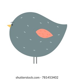 Vector illustration of adorable chubby gray bird with red wing isolated on white.
