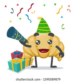 vector illustration of adorable croissant mascot, happy new year party