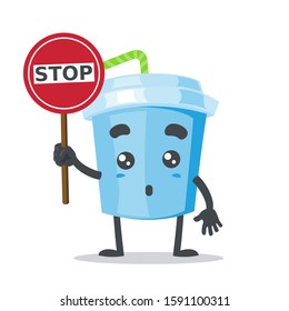 vector illustration of adorable drink mascot, holding sign