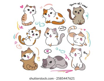 Vector illustration, adorable and happy kittens, ideal for printing, posters, dedications, screen printing, posters, birthdays, etc.