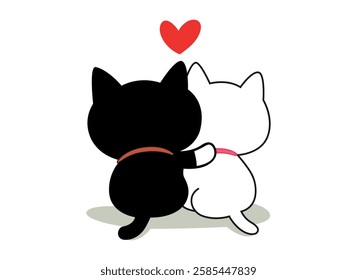 Vector illustration, adorable and happy kittens hugging in black and white, ideal for printing, posters, dedications, screen printing, posters, birthdays, etc.