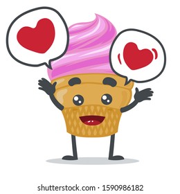vector illustration of adorable ice cream mascot, holding love