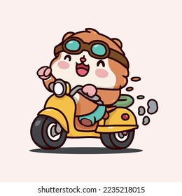 Vektorgrafik eines bezaubernden Kawaii-Hamsters auf einem Motorrad