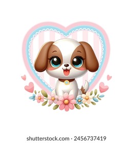 
Vector illustration of an adorable little dog with cute flowers