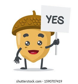 vector illustration of adorable nut mascot, holding sign in the hand 
