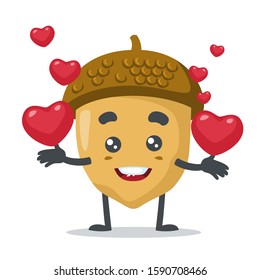 vector illustration of adorable nut mascot,  bring love for valentine 