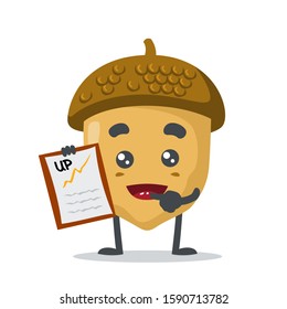 vector illustration of adorable nut mascot, presentation with clipboard 