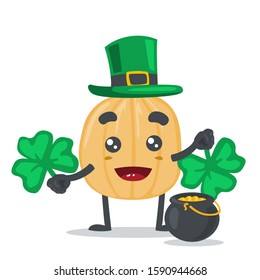 vector illustration of adorable onion mascot, weaing shamrock hat