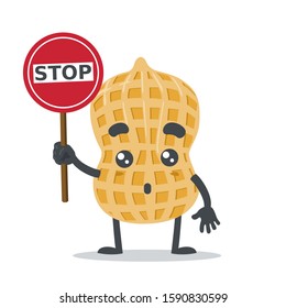 vector illustration of adorable peanut mascot, holding sign  