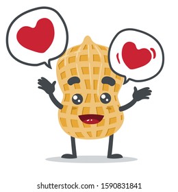 vector illustration of adorable peanut mascot, holding love symbol (heart) 
