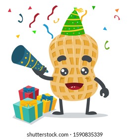 vector illustration of adorable peanut mascot, celebration of new year party 