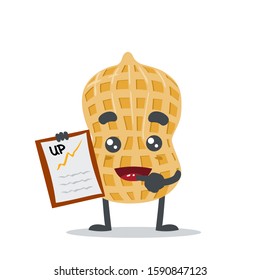 vector illustration of adorable peanut mascot, presentation with clipboard 