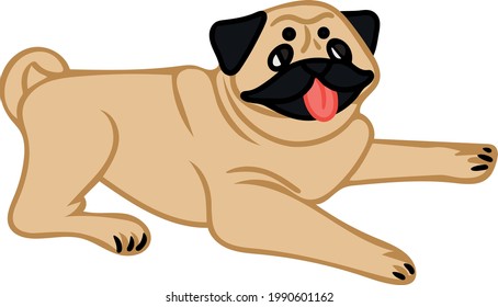 Ilustración vectorial de un adorable pug en posición de mentira. La imagen se puede usar como elemento de diseño en postales de paquetes de postales en sitios web.