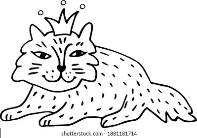 Vector illustration with adorable queen cat. Clipart for children.