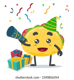 vector illustration of adorable taco mascot, celebration of new year party
