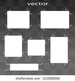 Vector illustration of ads glued to the wall with adhesive tape blank templates for text isolated on gray background