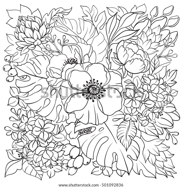 Vector Illustration Adult Coloring Page Floral Stock Vector Royalty Free 501092836