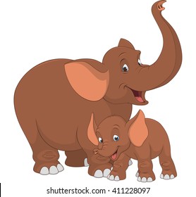 Vector illustration, of an adult elephant and baby elephant, on a white background