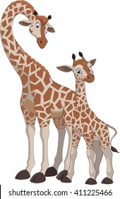 Vector illustration, of an adult giraffe and baby giraffe, on a white background