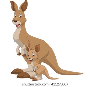 Vector Illustration, Adult Kangaroo And Baby Kangaroo, On A White Background