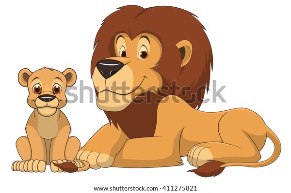 Vector illustration adult lion and baby lion on a white background