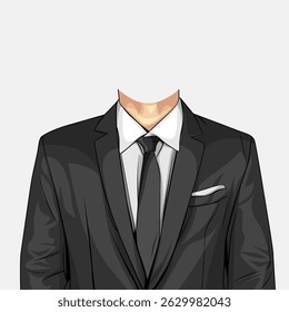 
Vector illustration of adult male half body wearing a black suit. Illustration of adult male body for award moment. Editable illustration of adult male body.