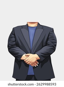 
Vector illustration of adult male half body wearing a black suit. Illustration of adult male body for award moment. Editable illustration of adult male body.