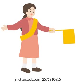 Vector illustration of an adult woman on duty with Japanese flag