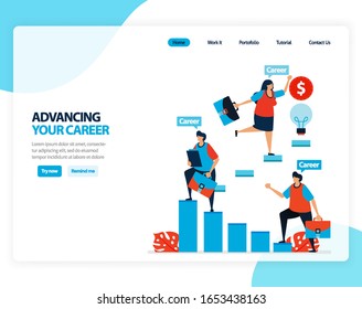 Vector illustration of advancing your career. training and coaching to increase ability of employees. Flat cartoon for landing page, template, ui ux, web, website, mobile app, banner, flyer, brochure