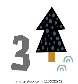 vector illustration of advent calendar page in scandibavian style for kids room