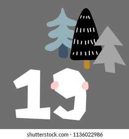 vector illustration of advent calendar page in scandibavian style for kids room