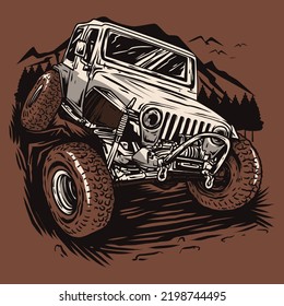 
vector illustration of an adventure car on a brown background