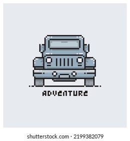 Vector illustration of adventure car in pixel art style