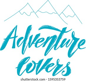 Vector illustration of Adventure Lovers text for logotype, t-shirt, banner, magazine, poster, decoration, postcard. Adventure Lovers calligraphy background. Adventure Lovers lettering. EPS 10.