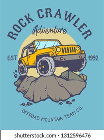 Vector illustration of adventure off road tough rock crawler car on the mountain