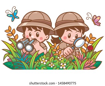 Vector illustration of Adventure Safari Boy and girl 