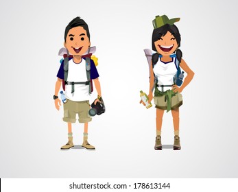 A vector illustration of adventure tourism - boy and girl