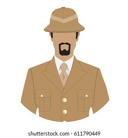 Vector Illustration Adventurer, Archeologist  Or Explorer Character. Traveler 
In Safari Hat