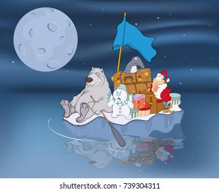 Vector Illustration of  Adventures of Santa Claus and his friends