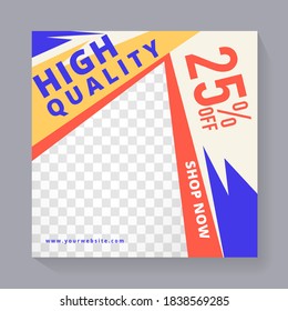 Vector illustration of advertisement Editable minimal square banner template. Suitable for social media post and web ads. Sale promotion and digital marketing. Special price, discount up to 25%.