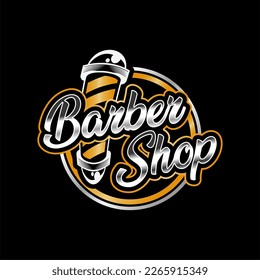 Vector illustration for advertisements for male beauty salon.logo emblem, badge, modern barber shop template isolated on dark, black background. for hairdresser logo