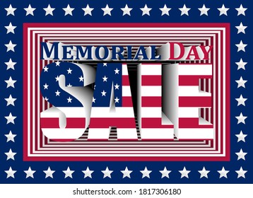 Vector illustration for advertising campaign on US Memorial Day. 3D box with the colors of the American flag. Perfect for your business.