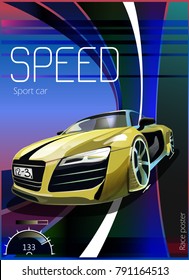 Vector illustration. Advertising poster for car racing